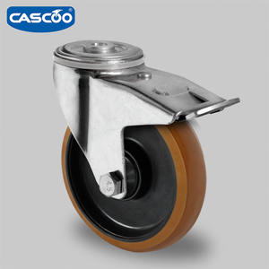 CASCOO 4 pouces PU frein pivotant raccord <span class=keywords><strong>de</strong></span> <span class=keywords><strong>plaque</strong></span> <span class=keywords><strong>de</strong></span> roulette industrielle pour chariots et conteneurs à roulettes - Product Image 3