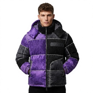 <b>Men's</b> Hooded Puffer Jacket <b>Purple</b> Black Color Windproof Zipper Winter High Quality And Comforetable Fabric Puffer Jacket For <b>Man</b> - Product Image 1