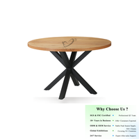 Table à manger ronde en MDF OKAY, en promotion, robuste, avec piètement en X multi-branches, facile à nettoyer, plateau en MDF effet chêne