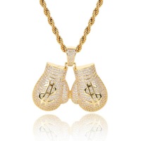 Pendentif Gants de Boxe Hip-hop en Laiton Creux avec Symbole du Dollar Américain, Incrusté de Zircons en Cuivre, Accessoire de Collier Tendance pour Fête