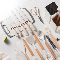 Ensemble d'ustensiles de cuisine 19-en-1 en silicone avec cuillère et outils de cuisson, avec seau de rangement organisateur