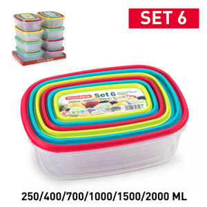 Set di 6 Contenitori Alimentari Rettangolari PlasticForte da 250, 400, 700, 1000, 1500, 2000 ml, Durevoli e Riutilizzabili per la Conservazione Domestica - Product Image 1