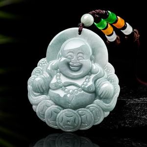 Jadéite naturelle du Myanmar, pendentif Bouddha en jade, UNISEXE, style chinois, design original, cadeau avec certificat d'évaluation FG20 - Product Image 1