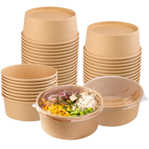 Uchampak Ready Bulk Biodegradable Recyclable Disposable Square Kraft <b>Paper</b> Salad <b>Bowl</b> with PP Lid for Travel - Product Image 1