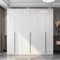 Armoire avec poignées et miroir, style minimaliste, MDF blanc, chambre principale, chêne naturel, bois massif