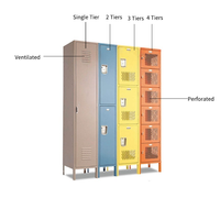 Casier en acier à une porte, armoire de rangement étroite en métal avec pieds surélevés et fentes de ventilation, plusieurs options de couleurs