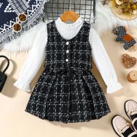Ensemble décontracté pour filles à usage quotidien printemps-automne, veste à carreaux + jupe + chemise en dentelle, 3 pièces, ensembles de vêtements pour filles, style doux pour filles