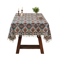 Nappe carrée en polyester tissé à motif floral ethnique bohème, anti-poussière, réutilisable, pour la maison, la salle à manger et la cuisine
