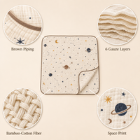 Manta de Bebé Personalizada con Logotipo, 6 Capas de Bambú y Algodón, Certificación OEKO-TEX, Estampado Espacial, Set de Regalo, Manta de Muselina Suave para Baby Shower