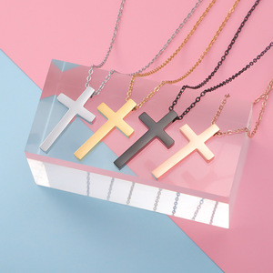 Collier simple en acier inoxydable avec pendentif en forme de croix, chaîne à maillons unisexe, collier de charme pour <span class=keywords><strong>homme</strong></span>, collier de fiançailles 18K - Product Image 2