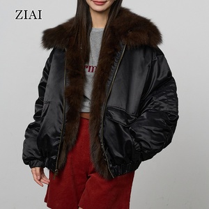 Áo khoác lông vũ trắng chống gió dành cho nữ, kiểu ngắn, phối lông cáo, chất liệu vải dệt, mặc được hai mặt, thích hợp cho mùa đông - Product Image 1