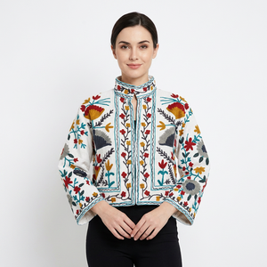 Women's Cotton suzani <b>Jacket</b> with Hand Embroidered Suzani Floral <b>Pattern</b> Short Coat with Gift Idea - Product Image 1