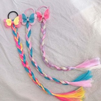 Mignon brillant arc enfants tresse queue de cheval titulaire arc-en-ciel couleur gros-grain perruque cheveux cravate douce filles Extension de cheveux