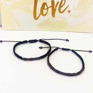 Handmade tôi yêu bạn BFF morse mã hematite & hạt gỗ bện điều chỉnh vài Vòng đeo tay - Product Image 4