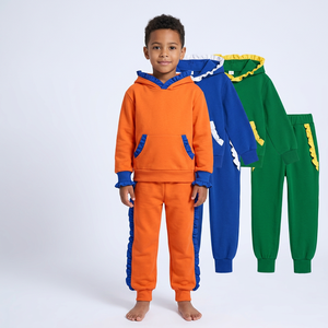 Conjunto de Ropa Infantil al por Mayor para Otoño, Colores Sólidos, con Volantes, Manga Larga y Pantalones Largos para Niñas - Product Image 1