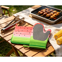 Set siliconen ovenwanten en pannenlappen met aangepast logo, watermeloen-design, hittebestendig, voor bakken, BBQ en koken