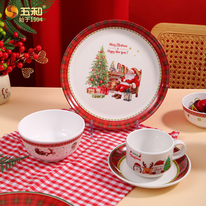 Wuhe Christmas Series Melamine Tableware Set Round Plates Bowls Cups Home Party Use - Product Image 2