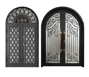 उच्च गुणवत्ता लक्जरी कस्टम सामने अन्य बाहरी सुरक्षा दरवाजे शीसे रेशा घरों के लिए बाहरी दरवाजे गढ़ा लोहे के दरवाजे