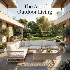 Set <span class=keywords><strong>Divano</strong></span> Sezionale da Esterno Moderno <span class=keywords><strong>a</strong></span> L con Cuscini Bianchi Intrecciati in Corda, Impermeabile, per Balcone, Terrazza, Villa, con Telaio in Alluminio - Product Image 6