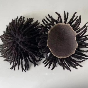 Perruque Afro Courte pour Hommes Américains, Dreads Naturels, Fausses Locks, Topper en Cheveux Indiens Remy, Dreadlocks, Toupees Africaines en Dentelle - Product Image 6