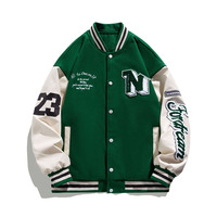 Veste de baseball universitaire noire pour couple, avec logo personnalisé HY, manches en cuir brodées, badge chenille, veste varsity