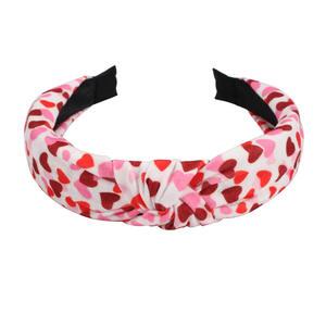 Women Fabric Headband <b>Heart</b>-Shaped Print Knotted Wide Band Valentine'S Day <b>Sweet</b> Style Decorate - Product Image 3