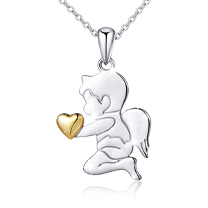 Commercio All'ingrosso dei monili di Due Toni 925 Sterling Silver Cupido Cuore D'oro Angelo Custode Dell'ala Del Pendente Della Collana per Le Donne - Product Image 1