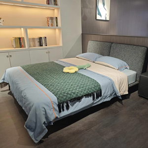 Juego de cama doble King Size de hotel de diseño moderno, cama acolchada de terciopelo gris con mechones, almacenamiento Queen, camas con funda, característica suave - Product Image 1