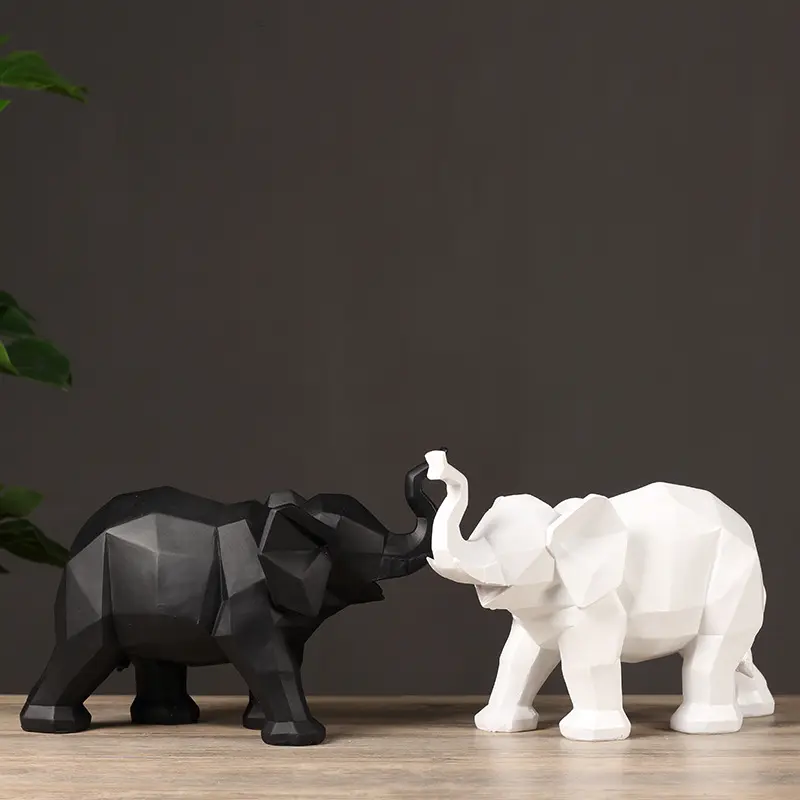 Nordic resin geometric elephant ornaments Solid color abstract sculpture animal ornaments