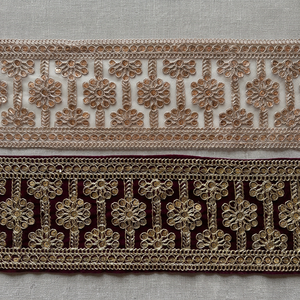 Cinta de encaje cordón bordado con lentejuelas y diseño floral barroco, con hilo metálico de lujo, para alta costura y prendas étnicas de alta costura - Product Image 2