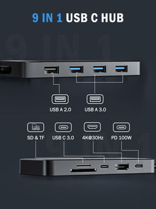 Hub USB TC92 9 en 1 Tipo C a 4K 30Hz HDMI, estación de acoplamiento 3,0 con PD tipo C de 100W con ranura para tarjeta SD TF - Product Image 2