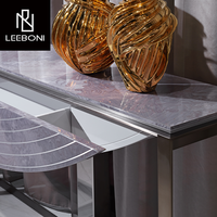 Table console moderne de luxe de haute qualité en contreplaqué avec plateau en marbre et pieds en acier inoxydable