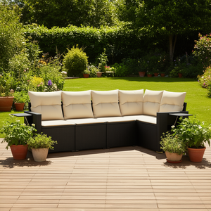 Black Pe Rattan Garden <b>Sofa</b> <b>Set</b> Adjustable Feet Outdoor Furniture Contemporary Design High Density Foam Cushions - Product Image 2