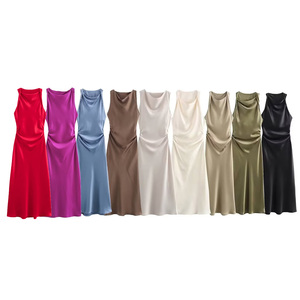 Vestido de Verano Informal de Seda Plisado sin Mangas en 9 Colores Sólidos para Mujer - Product Image 1