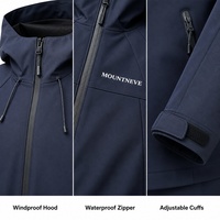 Veste Hardshell Homme Personnalisable avec Logo OEM, Capuche, Fermeture Éclair Intégrale, Poignets Ajustables, Poches Zippées, Idéale pour Randonnée et Trekking en Extérieur