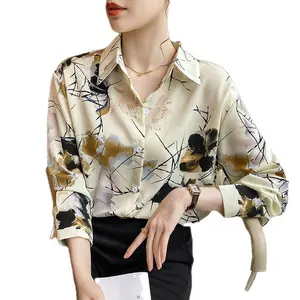 Blusa elegante de alta qualidade com centenas de blusas mais vendidas por atacado de chiffon estampado, 2024