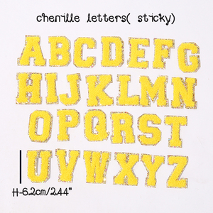 Personalizado DIY 6,2 cm 5,5 cm Chenille Glitter 26 letras parche palo en bordado autoadhesivo amarillo alfabeto letras parches - Product Image 4