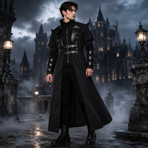 BAIGE Costumi Cosplay Anime Medievale Abbigliamento da Uomo Giacca Lunga Nera Vintage Gotica Steampunk Punk Trench da Nobile Cavaliere - Product Image 1