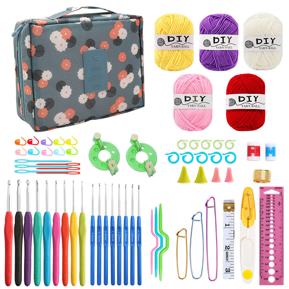 Bolsa de almacenamiento de ganchillo flor azul + Accesorios