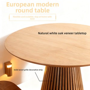 Ensemble de <span class=keywords><strong>table</strong></span> à manger extensible moderne de style farmhouse, ronde à ovale, avec base à piétement rainuré, élégant mobilier familial pour salle à manger - Product Image 3
