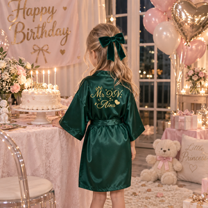 Gepersonaliseerde satijnen badjas voor kinderen, meisjeskimono, badjas voor verjaardagsfeestje, bruidsmeisje, trouwbadjas, voorbereidingsbadjas - Product Image 4