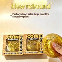 Jouet Squishy en Maltose en Forme de Pièce d'Or avec Poudre Dorée, Balle Anti-Stress à Rebond Lent, Jouet Fidget en TPR, Vente en Gros