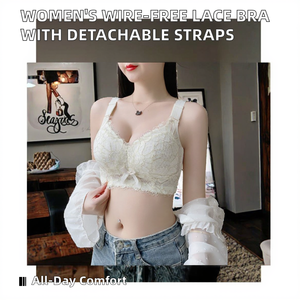 Soutien-gorge en dentelle sans armatures confortable à couvrance totale pour femmes, sous-vêtements en dentelle douce réglables et amovibles en coton, vente en gros pour fabricants, nouveauté - Product Image 2