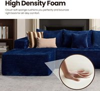 Sofá Modular en Forma de U de Pana Azul Marino a Rayas, Chaise Longue Doble Moderno Relleno de Esponja para Sala de Estar, Apartamento, Escuela