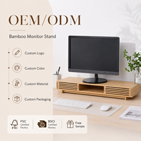Organizer Meja Laptop Stand Riser Desain Multifungsi Tahan Lama dengan Dua Laci, Logo Kustom Bambu, Warna Kustom