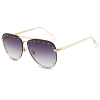 Nouvelles lunettes de soleil sans monture à double pont en métal pour femmes, ornées de diamants, protection UV400, style tendance