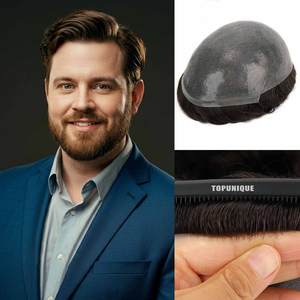 Parrucca <span class=keywords><strong>da</strong></span> <span class=keywords><strong>uomo</strong></span> sottile in PU integrale 0,8 mm con sistema di sostituzione dei capelli vergini a V-loop, toupet in capelli indiani Remy per <span class=keywords><strong>uomo</strong></span> - Product Image 2