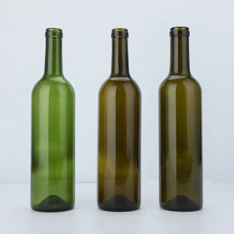 Venta al por mayor 500ml750ml botella de vino tinto verde oscuro vacío fabricantes de lujo champán Burdeos botellas de copa de vino vacías