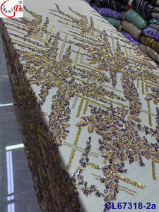 Lisami Beans Dotted Wave Fashion Sequins Gold Blue Black Party Bridal Wedding Design Lace Fabric for Luxury Dress and Occasion - Product Image 5