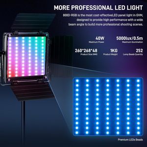 Luz de Video LED <span class=keywords><strong>GVM</strong></span> 800D de 40W, CRI95+ 3200K-5600K, Regulable, para Estudio/YouTube - Product Image 6